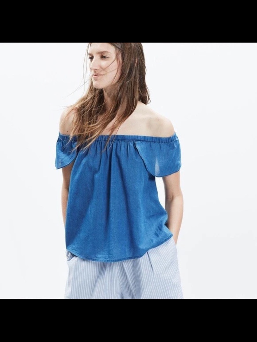 Madewell Indigo Blue Off-Shoulder Ruffle Camisole